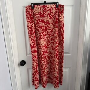 Newport News Easy Style Red Cream Floral Paisley Maxi Skirt Size 18 Vintage